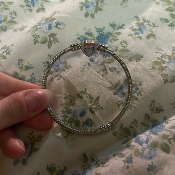 SILVER HEART ‘A’ INITIAL CUFF BRACELET - Picture 2 of 7